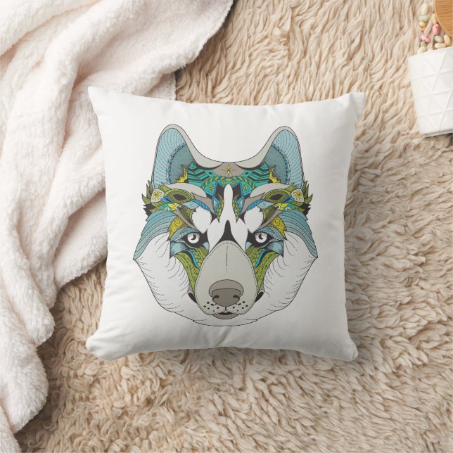 Zenart gemustert Husky Dog Blue Husky Face Kissen (Decke)