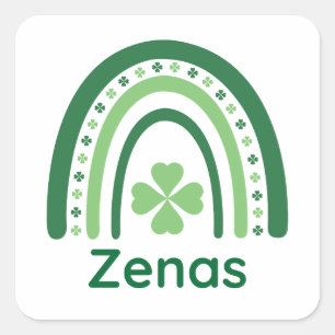 Zenas Name Clover Boho Regenbogen Quadratischer Aufkleber