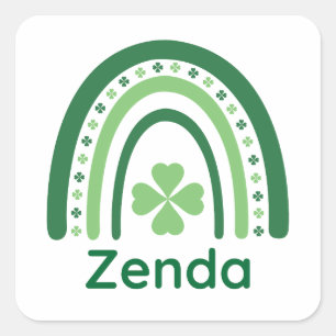 Zenda Name Clover Boho Regenbogen Quadratischer Aufkleber