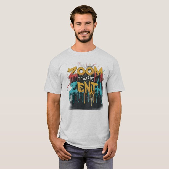 Zenith Bound: Abstrakte kosmische Reise T-Shirt (Vorne ganz)