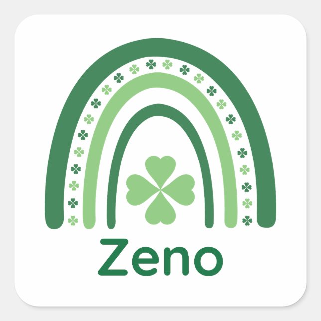 Zeno Name Clover Boho Rainbow Quadratischer Aufkleber (Vorderseite)