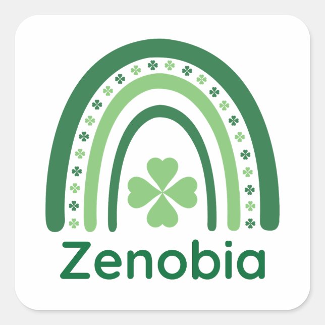Zenobia Name Clover Boho Rainbow Quadratischer Aufkleber (Vorderseite)