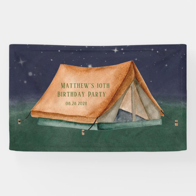 Zent Campout Sleepover Junge Geburtstagsparty Banner (Horizontal)