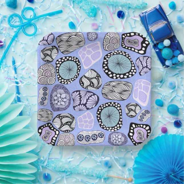 Zentangle, Abstrakte, florale Papierplatte Pappteller (Party)