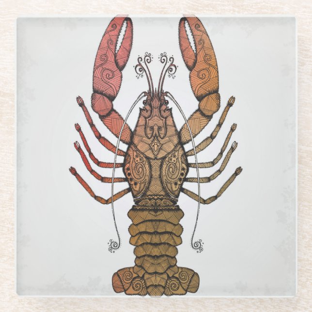 Zentangle Art-Hummer Glasuntersetzer (Vorderseite)