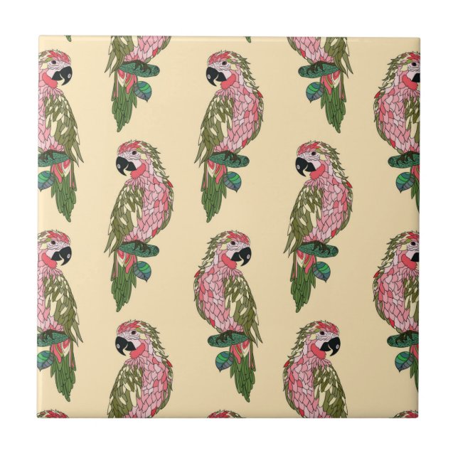 Zentangle Art-Papageien Fliese (Vorderseite)