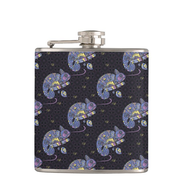 Zentangle Eidechse Flachmann (Vorderseite)