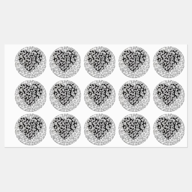 Zentangle-Herz- und Blätter-Runde-Geschenkverpacku Etiketten (Blatt)
