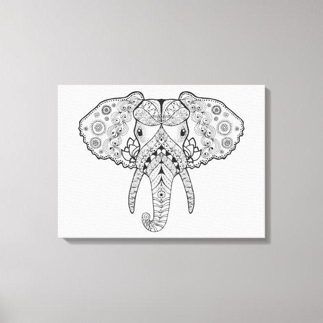 Zentangle Inspiriert Elephant Leinwanddruck (Vorderseite)