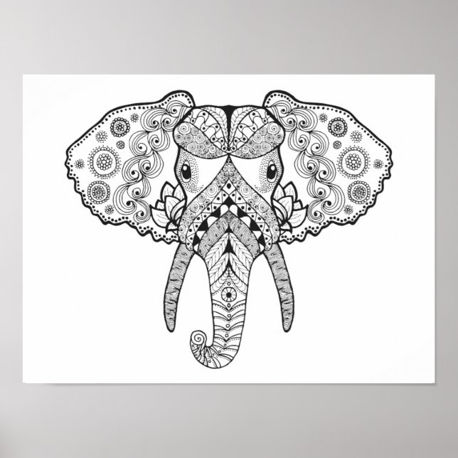 Zentangle Inspiriert Elephant Poster (Vorne)