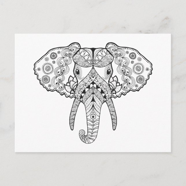 Zentangle Inspiriert Elephant Postkarte (Vorderseite)