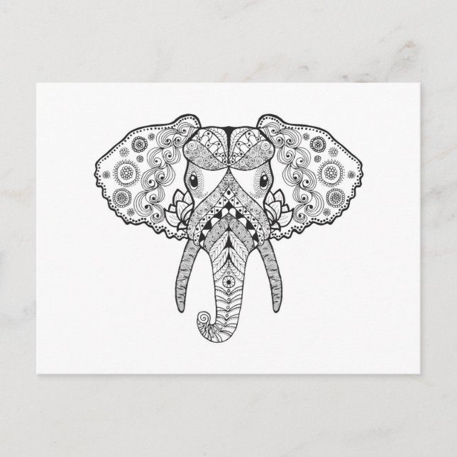 Zentangle Inspiriert Elephant Postkarte (Vorderseite)