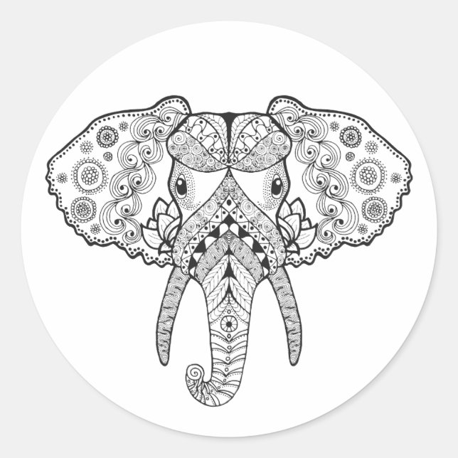 Zentangle Inspiriert Elephant Runder Aufkleber (Vorderseite)
