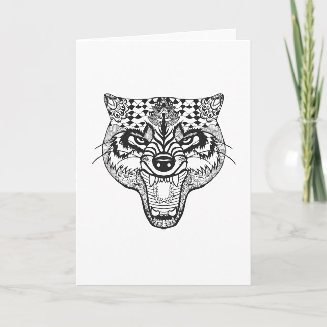Zentangle Inspiriert Wolf Karte (Vorderseite)
