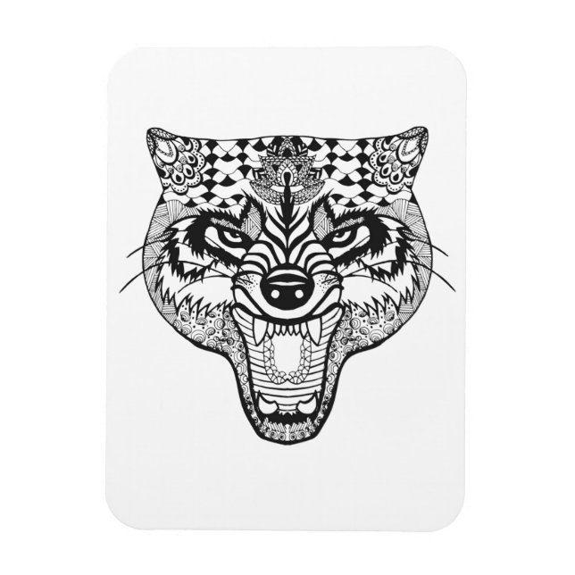 Zentangle Inspiriert Wolf Magnet (Vertikal)