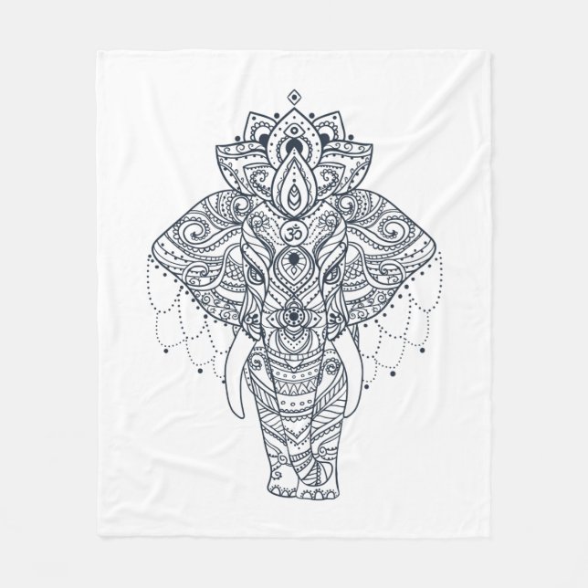 Zentangle inspirierte Elefanten Fleecedecke (Vorderseite)