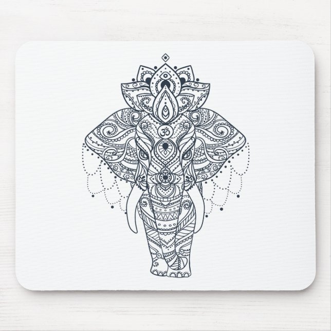 Zentangle inspirierte Elefanten Mousepad (Vorne)