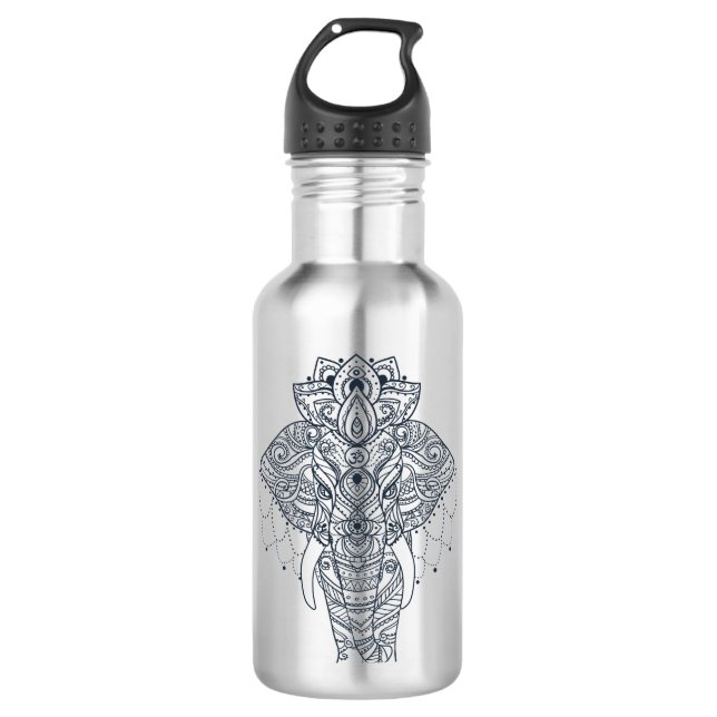 Zentangle inspirierte Elefanten Trinkflasche (Vorderseite)