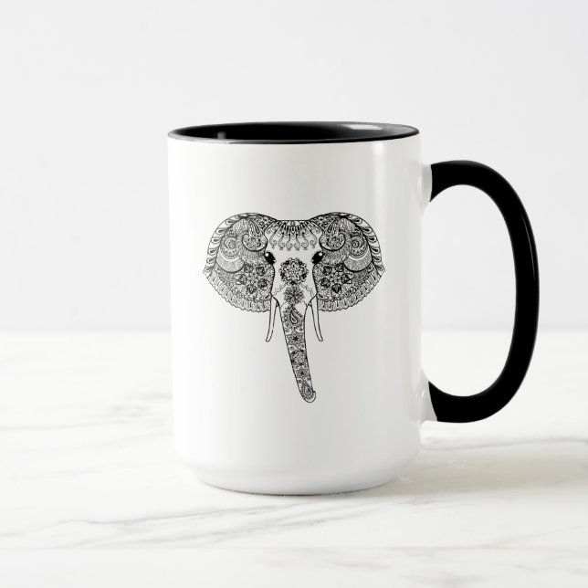 Zentangle inspirierte indischen Elefanten Tasse (Rechts)