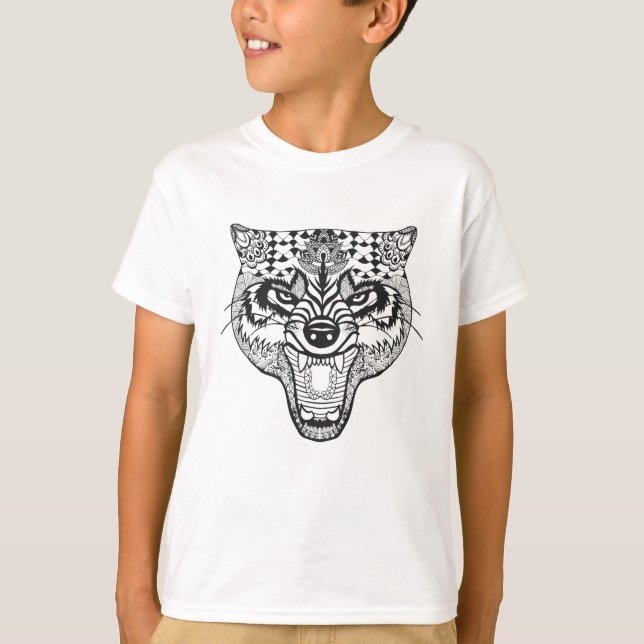 Zentangle inspirierte Wolf T-Shirt (Vorderseite)