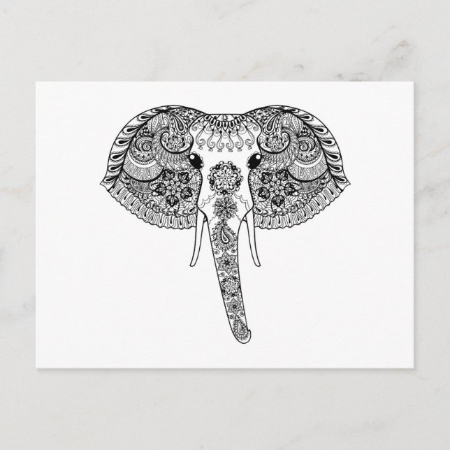 Zentangle Inspirierter indischer Elefant Postkarte (Vorderseite)
