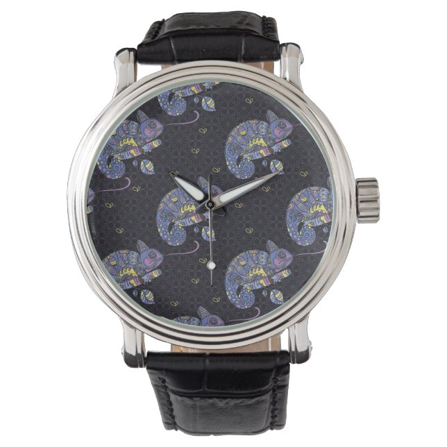 Zentangle Lizard Armbanduhr (Vorderseite)