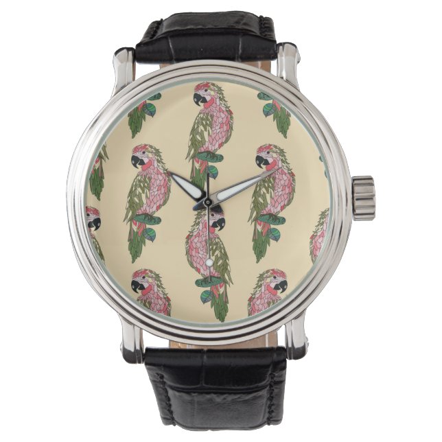 Zentangle Style Parrots Armbanduhr (Vorderseite)