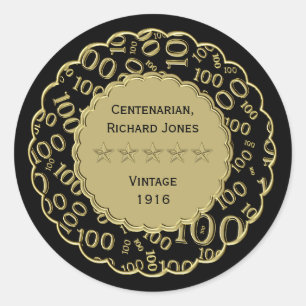 Zentennialer 100. Geburtstag Schwarz-Gold-Thema Runder Aufkleber