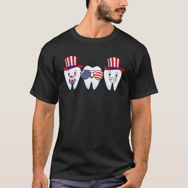 Zentist 4. Juli Zahnarzt Fahne Flag Patriotic Toot T-Shirt (Vorderseite)