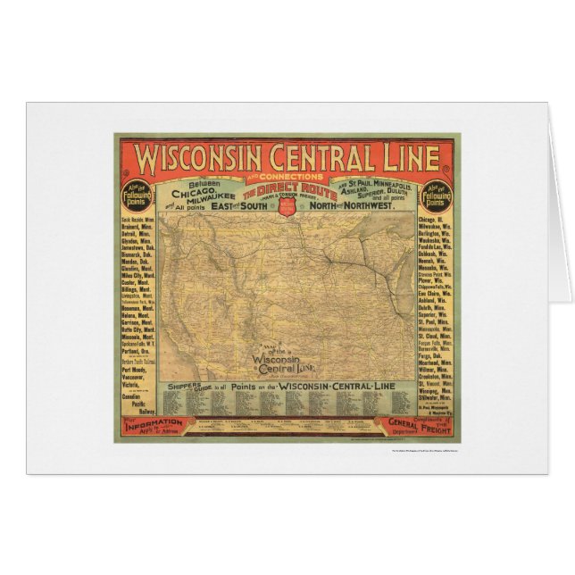 Zentrale Eisenbahn-Karte 1882 Wisconsins (Vorderseite (Horizontal))