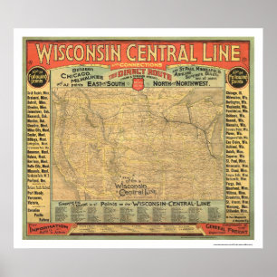 Zentrale Eisenbahn-Karte 1882 Wisconsins Poster