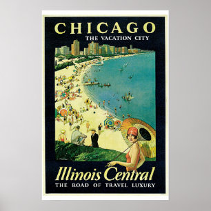 Zentrales Vintages Reise-Plakat Chicagos - Poster