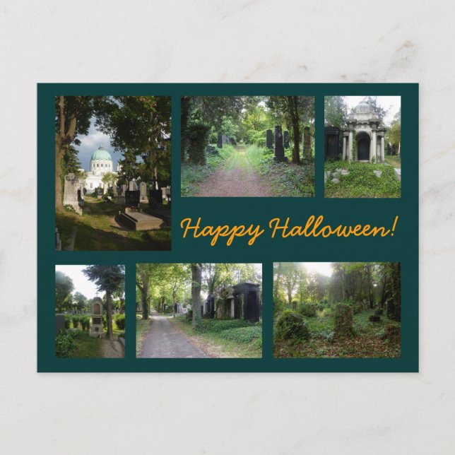 Zentralfriedhof Halloween Collage Postkarte (Vorderseite)