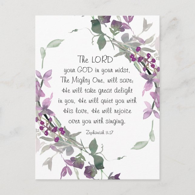 Zephaniah 3:17 Er freut sich über euch Postkarte (Vorderseite)