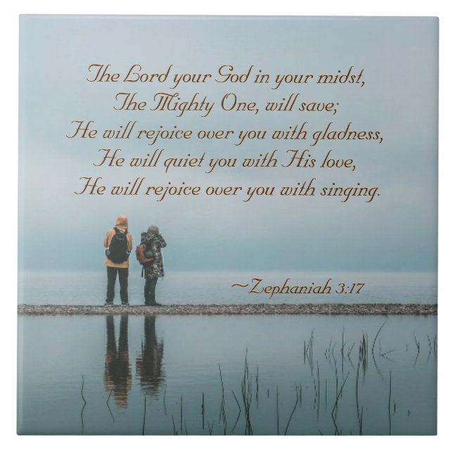 Zephaniah 3:17 Freuen Sie sich mit dem Singen. Fliese (Vorderseite)