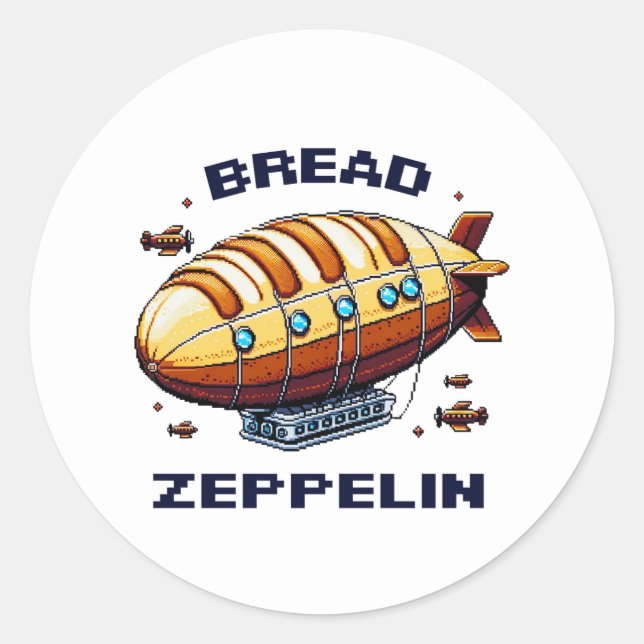 Zeppelin-Brot - Whimsical 8-Bit Airship Art Runder Aufkleber (Vorderseite)