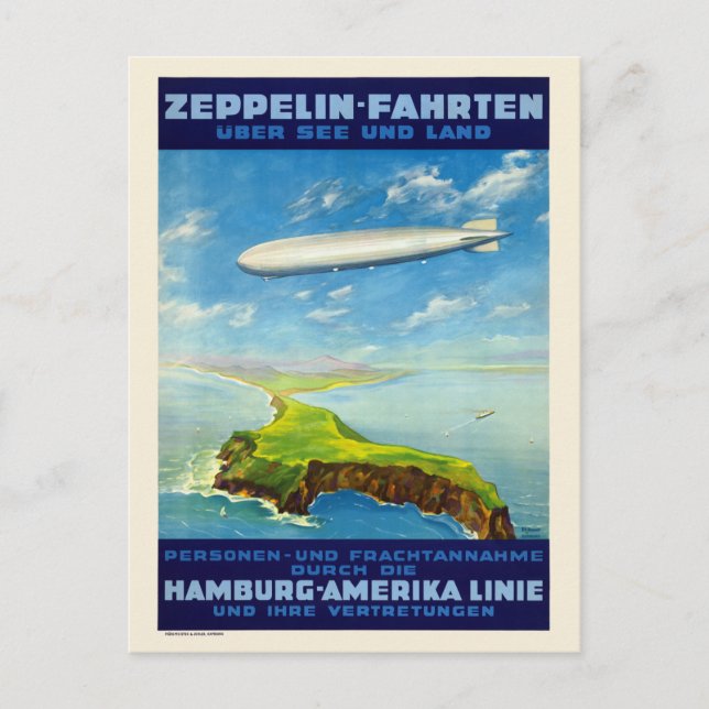 Zeppelin-Fahrten Deutschland Vintage Poster 1935 Postkarte (Vorderseite)