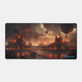 Zeppelin in Flammen Steampunk-Spektakel Schreibtischunterlage
