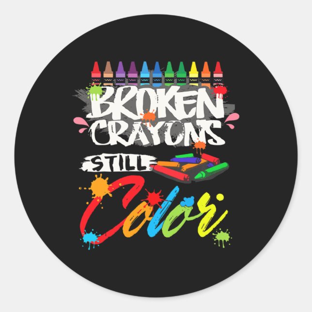 Zerbrochene Crayons immer noch Farbenbewusstsein f Runder Aufkleber (Vorderseite)