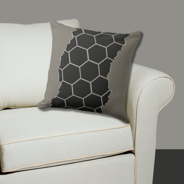 Zerbrochene moderne Grau-, Schwarz-Honeycomb-Muste Kissen (Broken Modern Gray, Black Honeycomb Pattern Throw Pillow)
