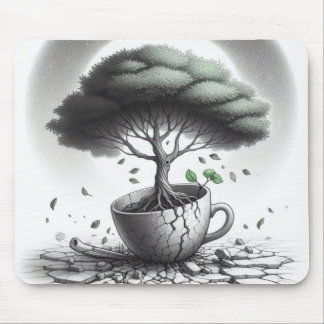 Zerbrochene Tasse mit Baum. Mousepad