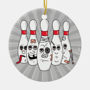 zerbrochene verletzte Bowling-Kegel-Kartoon Keramik Ornament