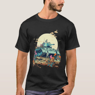 Zerbrochener Tank überwuchert mit Blume Frieden ni
