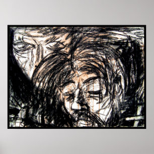 Zerbrochenes Herz über vergossene Rotweinkohle Poster