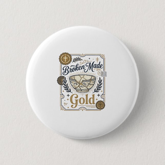 Zerbrochenes wird zu Gold Jesus Kintsugi zerbroche Button (Vorderseite)