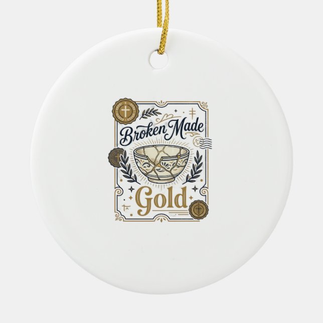 Zerbrochenes wird zu Gold Jesus Kintsugi zerbroche Keramik Ornament (Vorne)