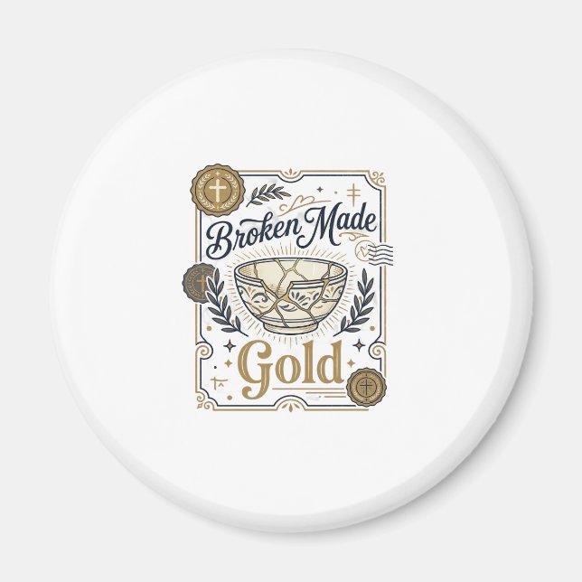 Zerbrochenes wird zu Gold Jesus Kintsugi zerbroche Magnet (Vorne)