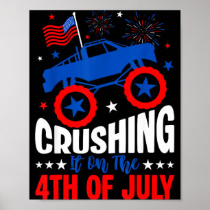 Zerdrücken am 4. Juli Monstertruck USA-Flagge Poster
