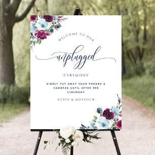 Zeremonie Berry Blue Burgundy Floral Sign Poster