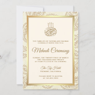 Zeremonie "Cream and Gold Paisley Islamic Mehndi" Einladung